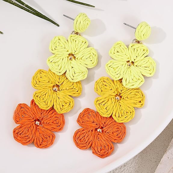Raffia Dangling Flower Earrings