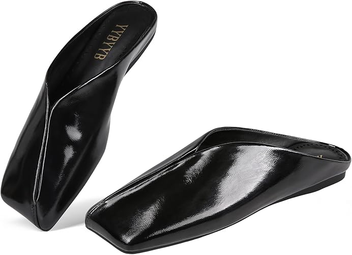 Mules Flats Closed Square Toe Slip On