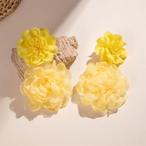 Boho Exaggerated Big Fluffy Fabric Flowers Earring