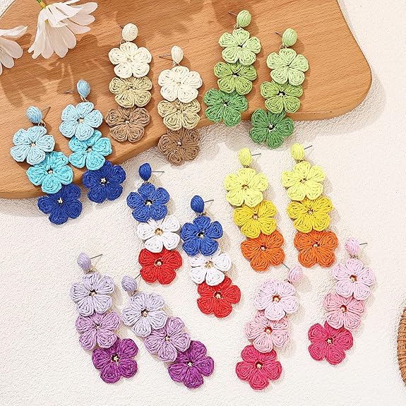 Raffia Dangling Flower Earrings