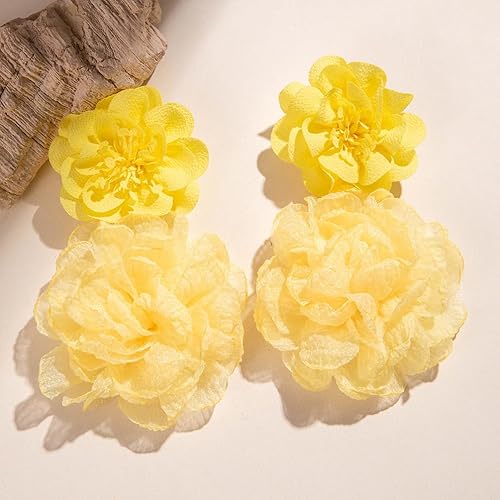 Boho Exaggerated Big Fluffy Fabric Flowers Earring