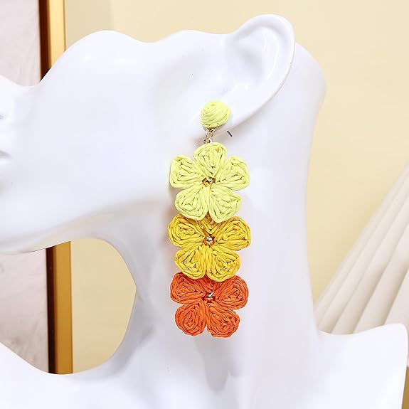 Raffia Dangling Flower Earrings
