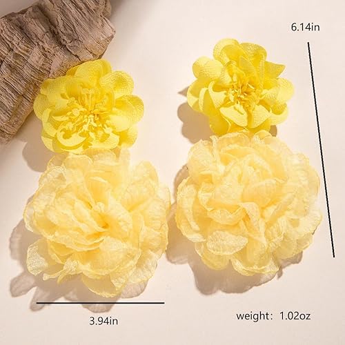 Boho Exaggerated Big Fluffy Fabric Flowers Earring