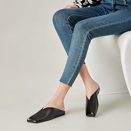 Mules Flats Closed Square Toe Slip On