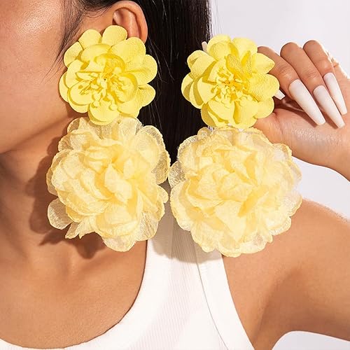 Boho Exaggerated Big Fluffy Fabric Flowers Earring