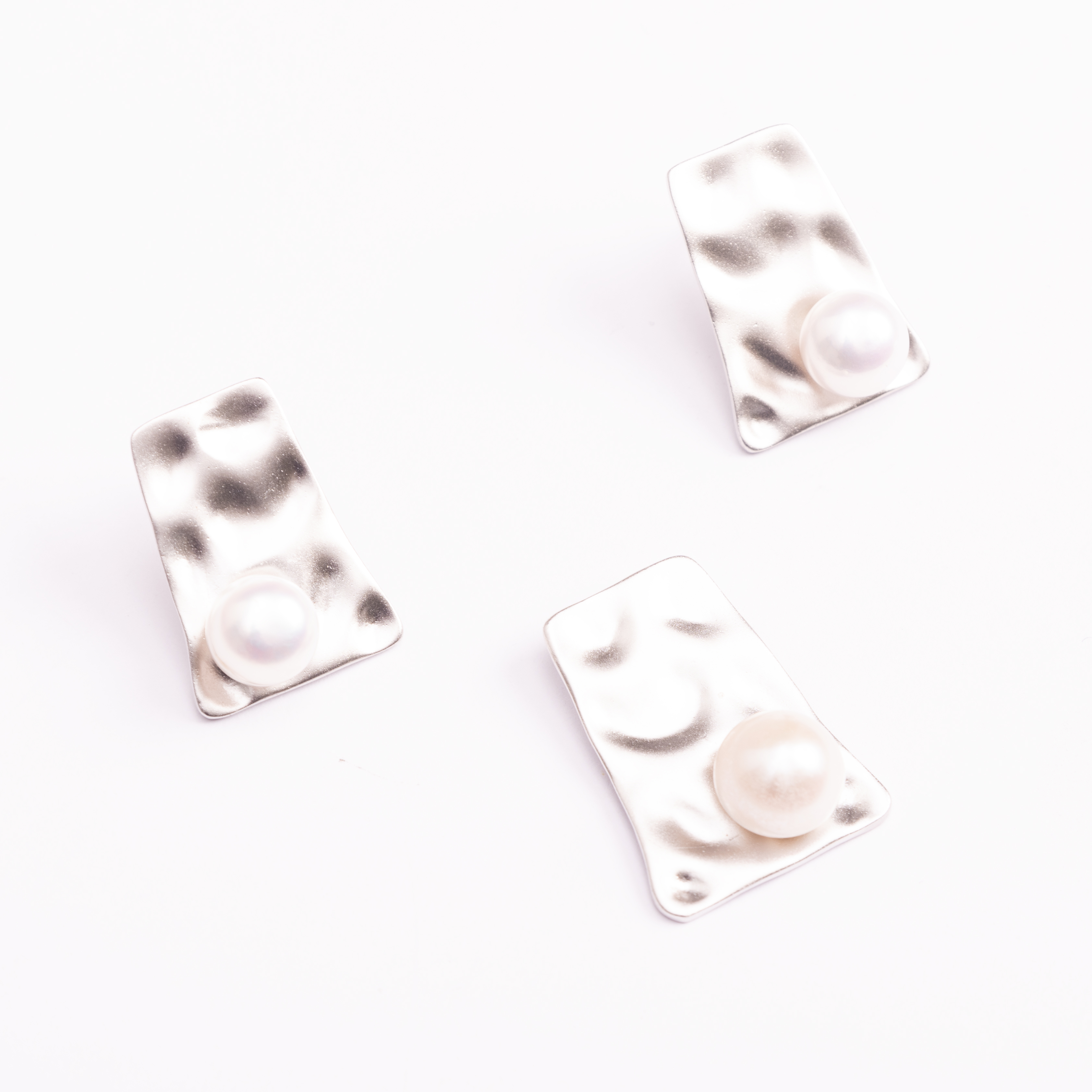 Textured Silver Pearl Earrings