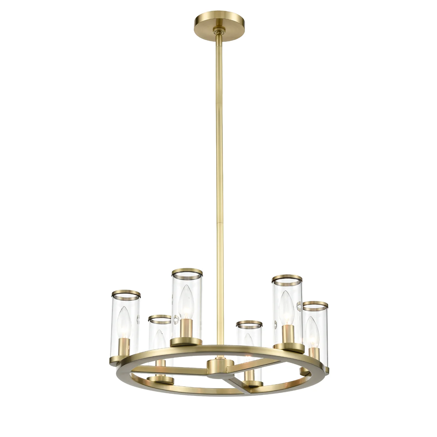Revolve Six Light Chandelier – Clear Glass / Natural Brass