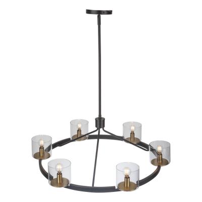 Salinas Six Light Chandelier – Black and Brass Finish