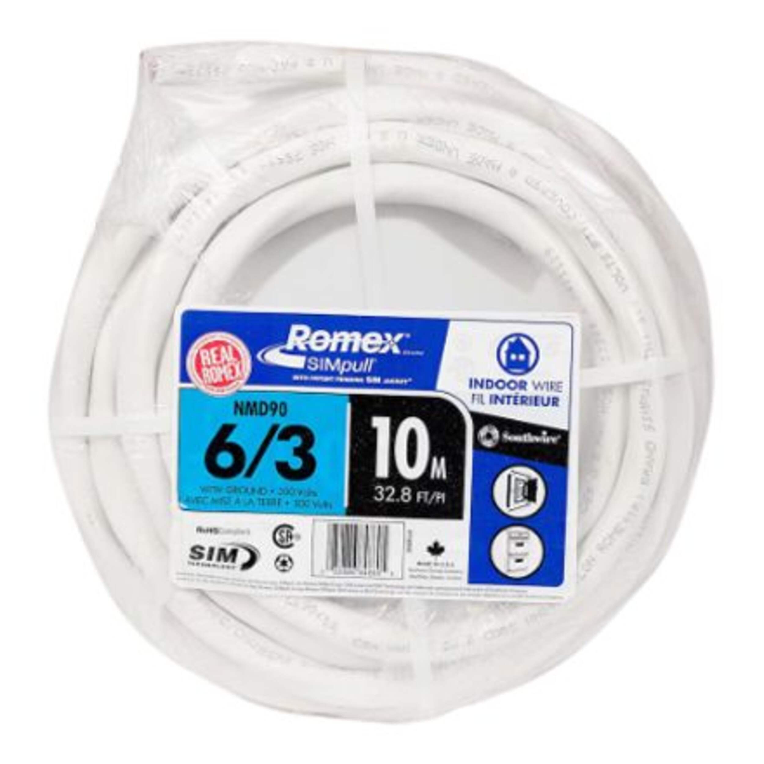 Southwire 6/3 NMD90 10M Romex SIMpull Electrical Wire – White