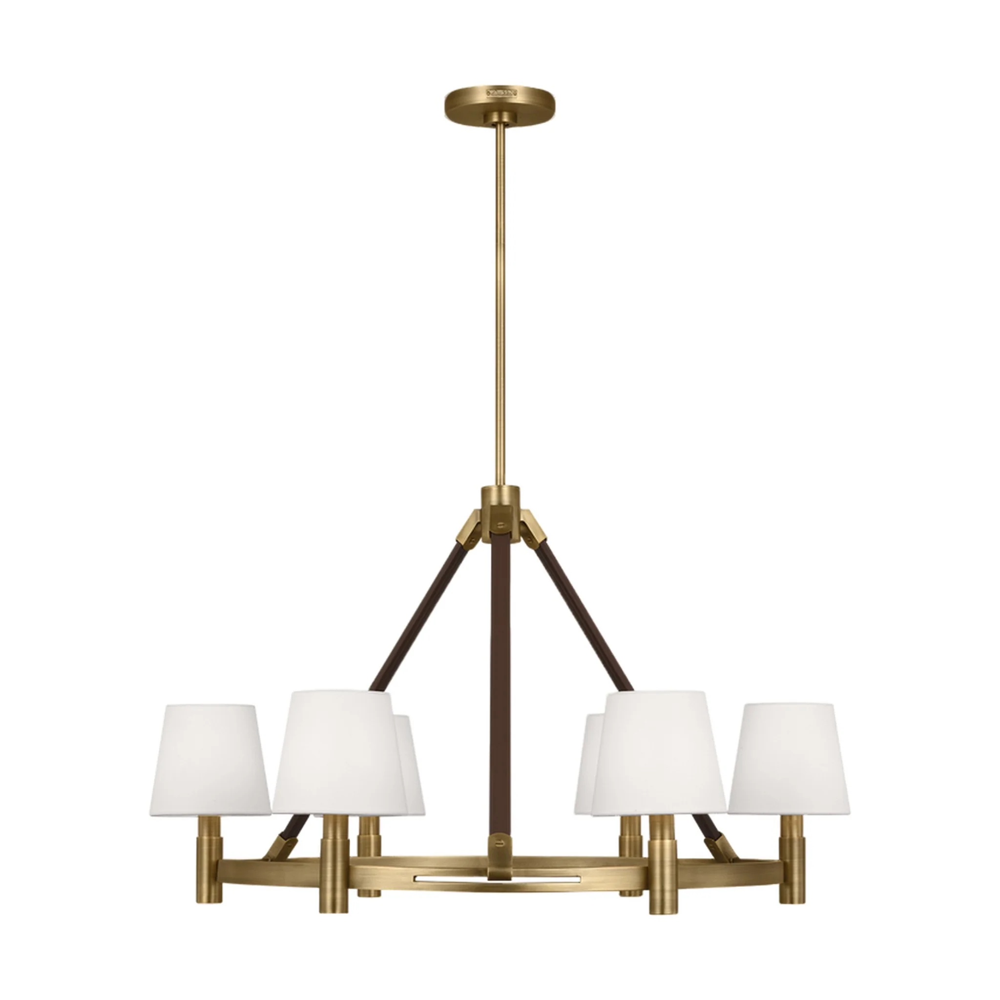 Grayson Large Chandelier – Time Worn Brass with Saddle Leather Accents