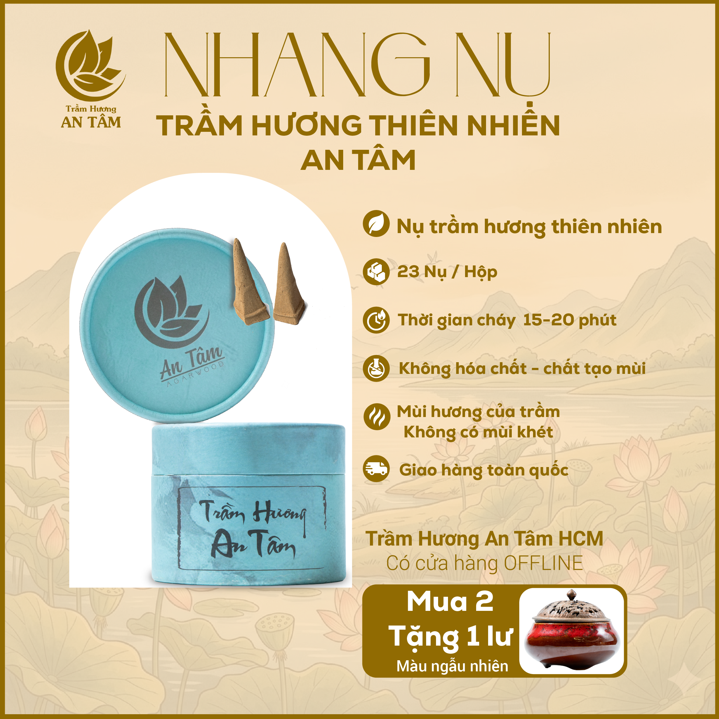Nhang Nụ Trầm Hương Thiên Nhiên Phổ Thông 23 nụ
