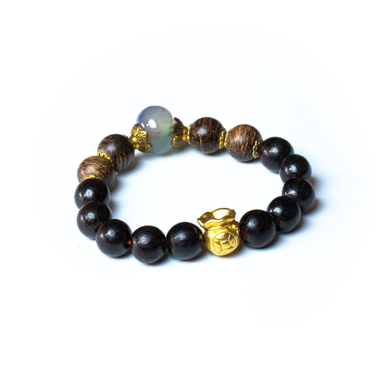 Vòng tay đá phong thủy mix charm vàng