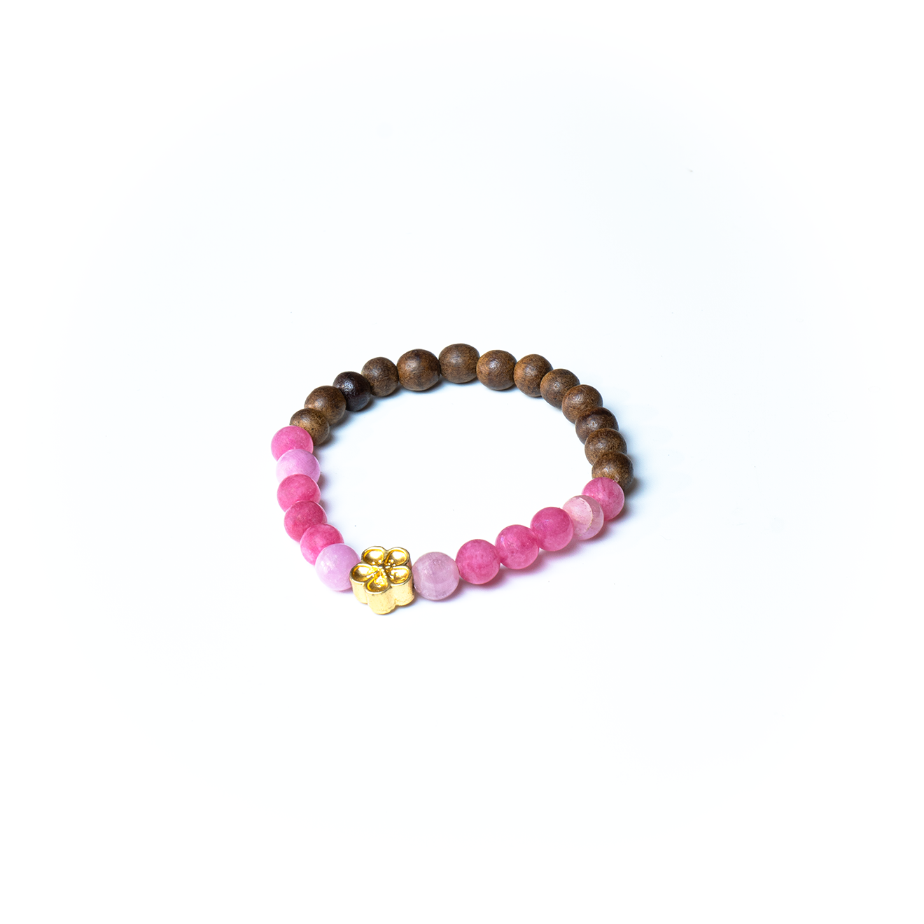 Vòng tay gỗ mix đá hồng 18