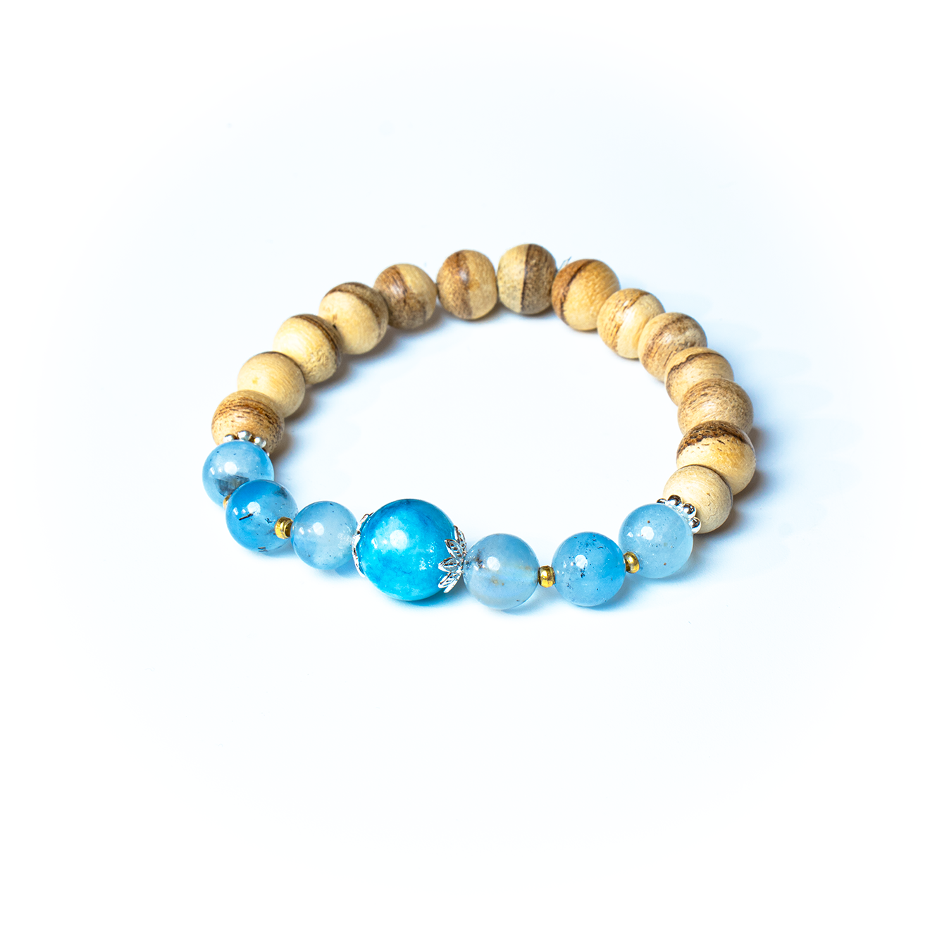 Vòng tay gỗ kết hợp đá biển xanh