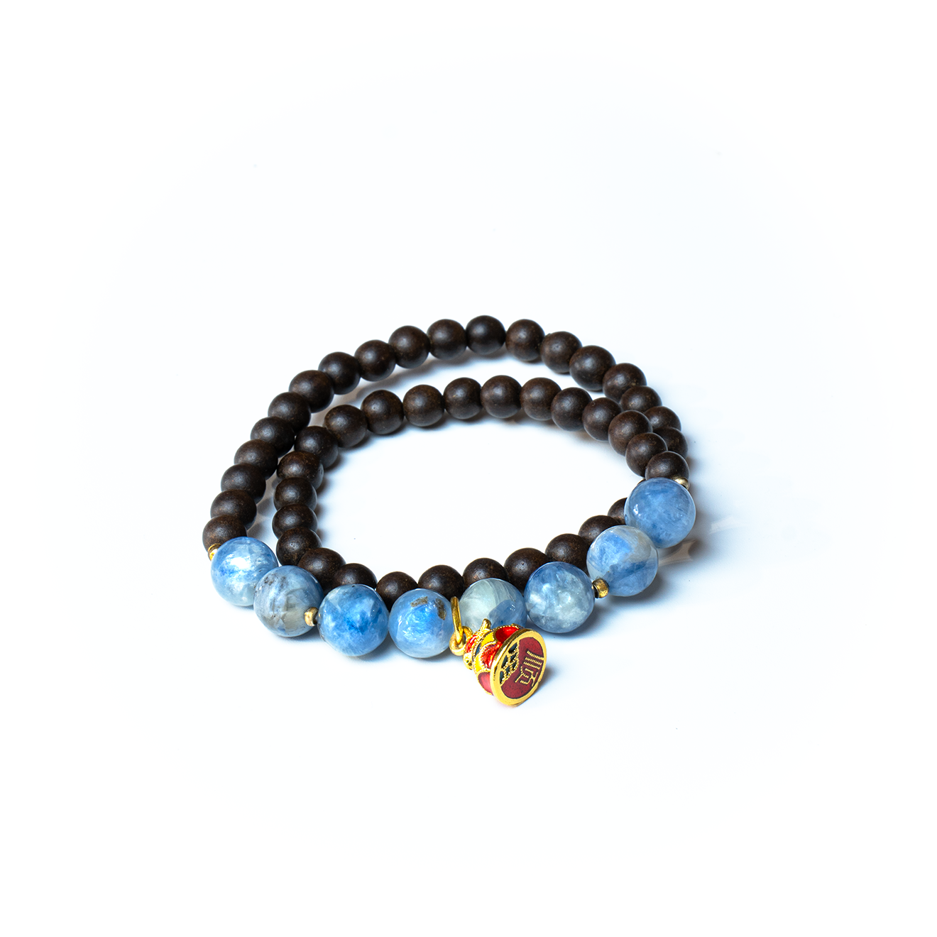 Vòng tay gỗ trầm mix đá xanh 8