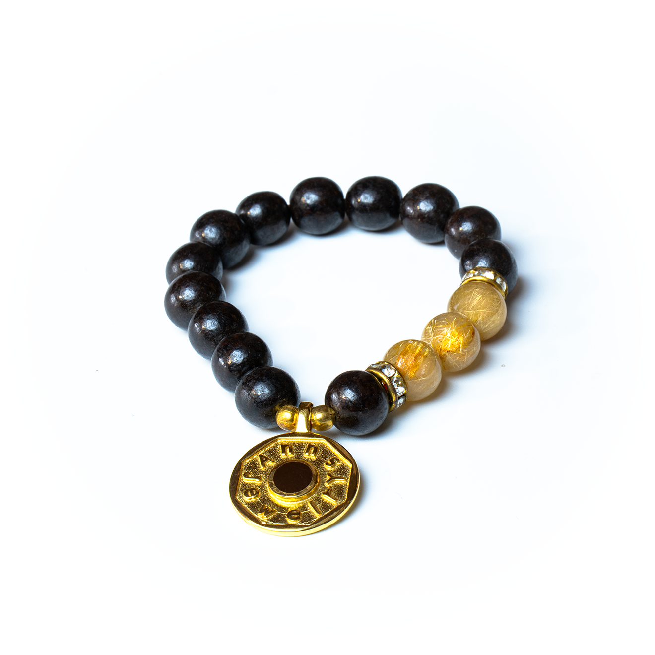 Vòng tay đá mắt hổ mix charm đồng xu vàng