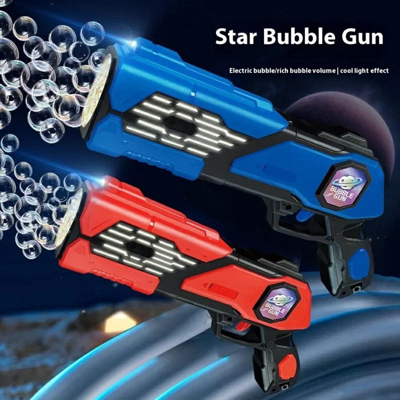 Auto Bubble Machine Toy for Kids Handheld Electric Bubble Gun Multiple Holes Colorful Bubbles with LED Lights - Blue, Red