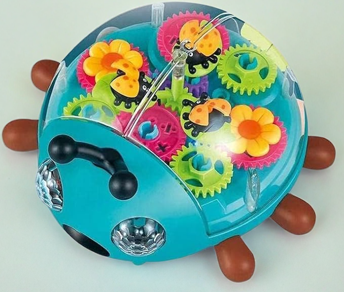 Blue Transparent Electric Ladybug Gear Toy with Flashing Lights and Music, Automatically Changes Direction, Bump and Go Toddler Car Toy, Multicolored, for Boys Girls 3+ STEM Tummy Time