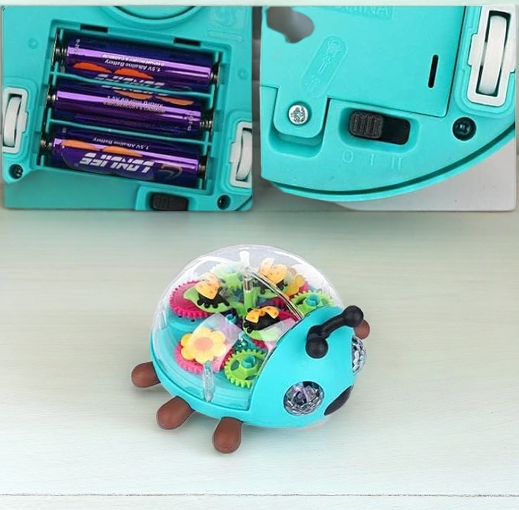 Blue Transparent Electric Ladybug Gear Toy with Flashing Lights and Music, Automatically Changes Direction, Bump and Go Toddler Car Toy, Multicolored, for Boys Girls 3+ STEM Tummy Time