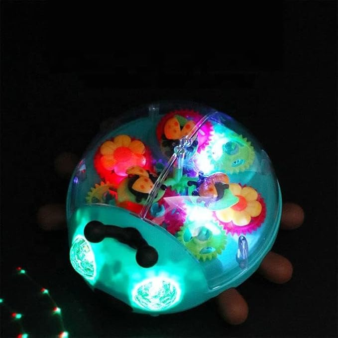 Blue Transparent Electric Ladybug Gear Toy with Flashing Lights and Music, Automatically Changes Direction, Bump and Go Toddler Car Toy, Multicolored, for Boys Girls 3+ STEM Tummy Time