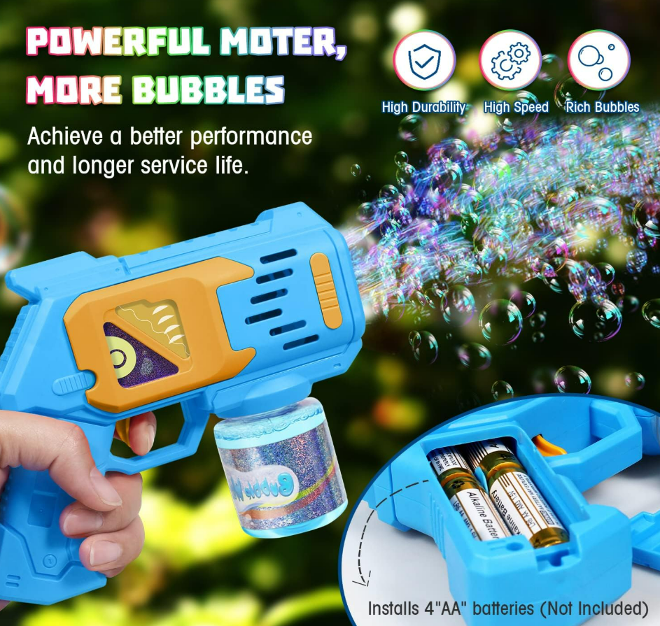 Bubble Guns Bubble Machine for Kids Bubble Blower with 10-Hole Wands & LED Light Bubble Maker Include 1 Bottles Bubble Solutions Bubble Blaster