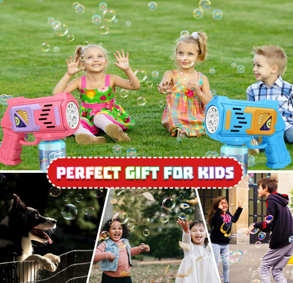 Bubble Guns Bubble Machine for Kids Bubble Blower with 10-Hole Wands & LED Light Bubble Maker Include 1 Bottles Bubble Solutions Bubble Blaster