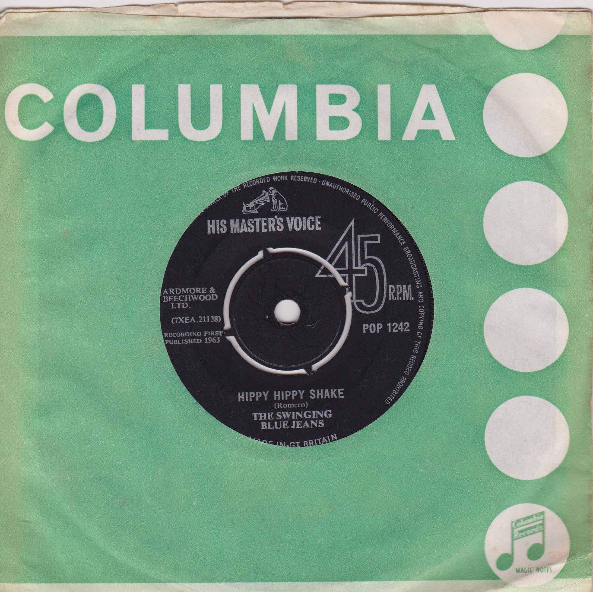 The Swinging Blue Jeans – Hippy Hippy Shake (HMV 1963) 7" vinyl single VG/G+