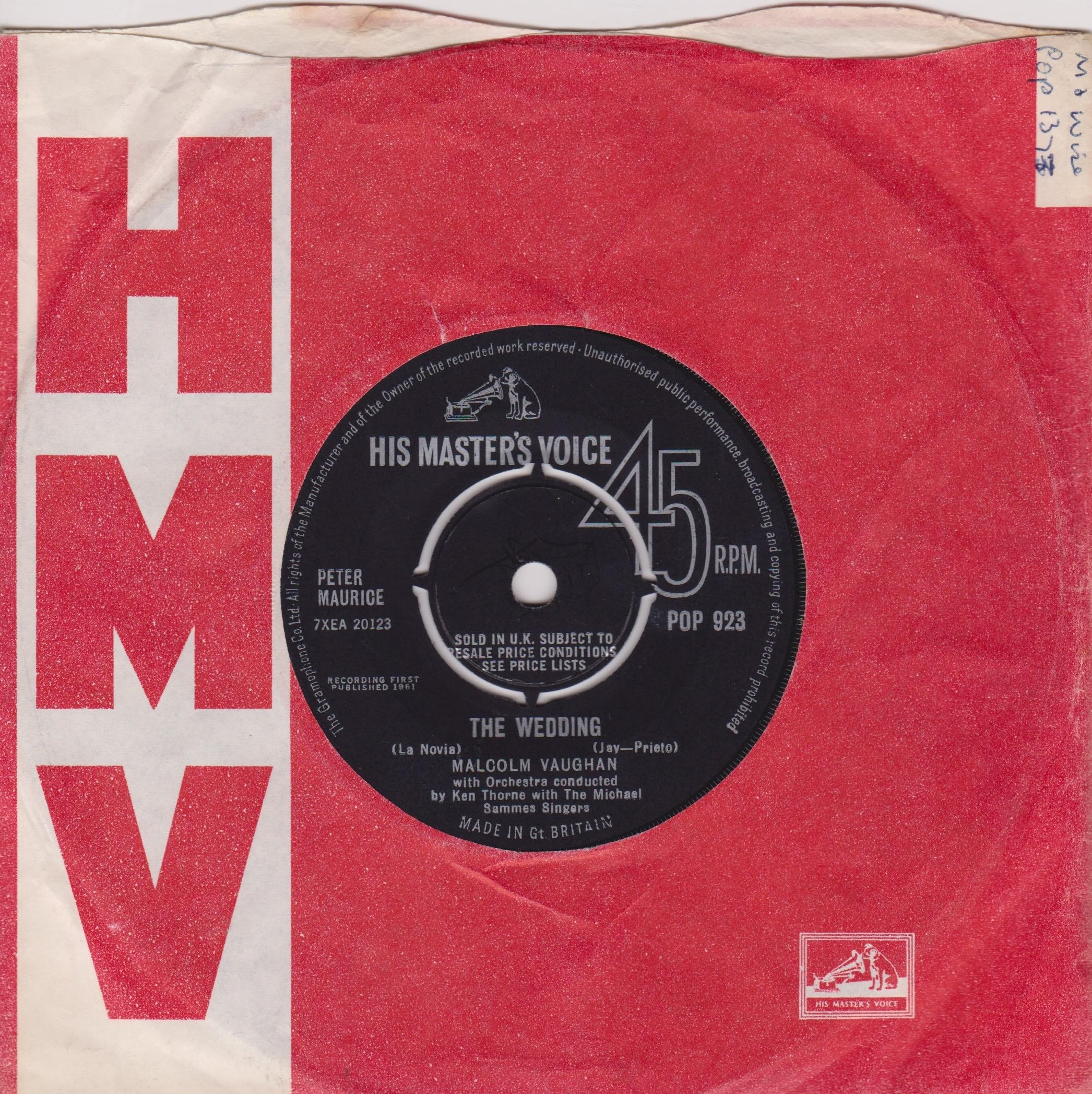 Malcolm Vaughan – The Wedding (HMV) 7" vinyl single VG/VG