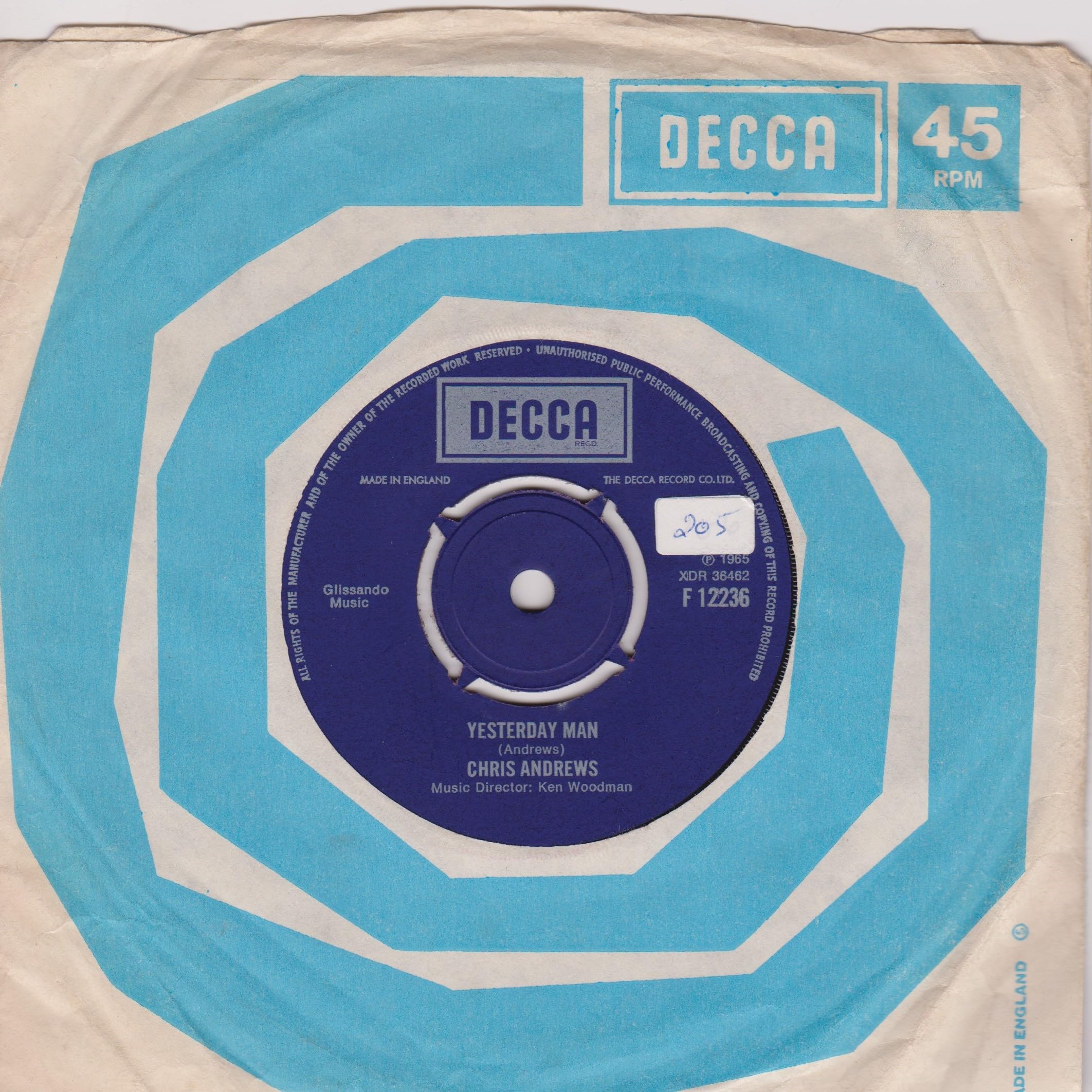 Chris Andrews – Yesterday Man (Decca) 7" vinyl single VG/VG