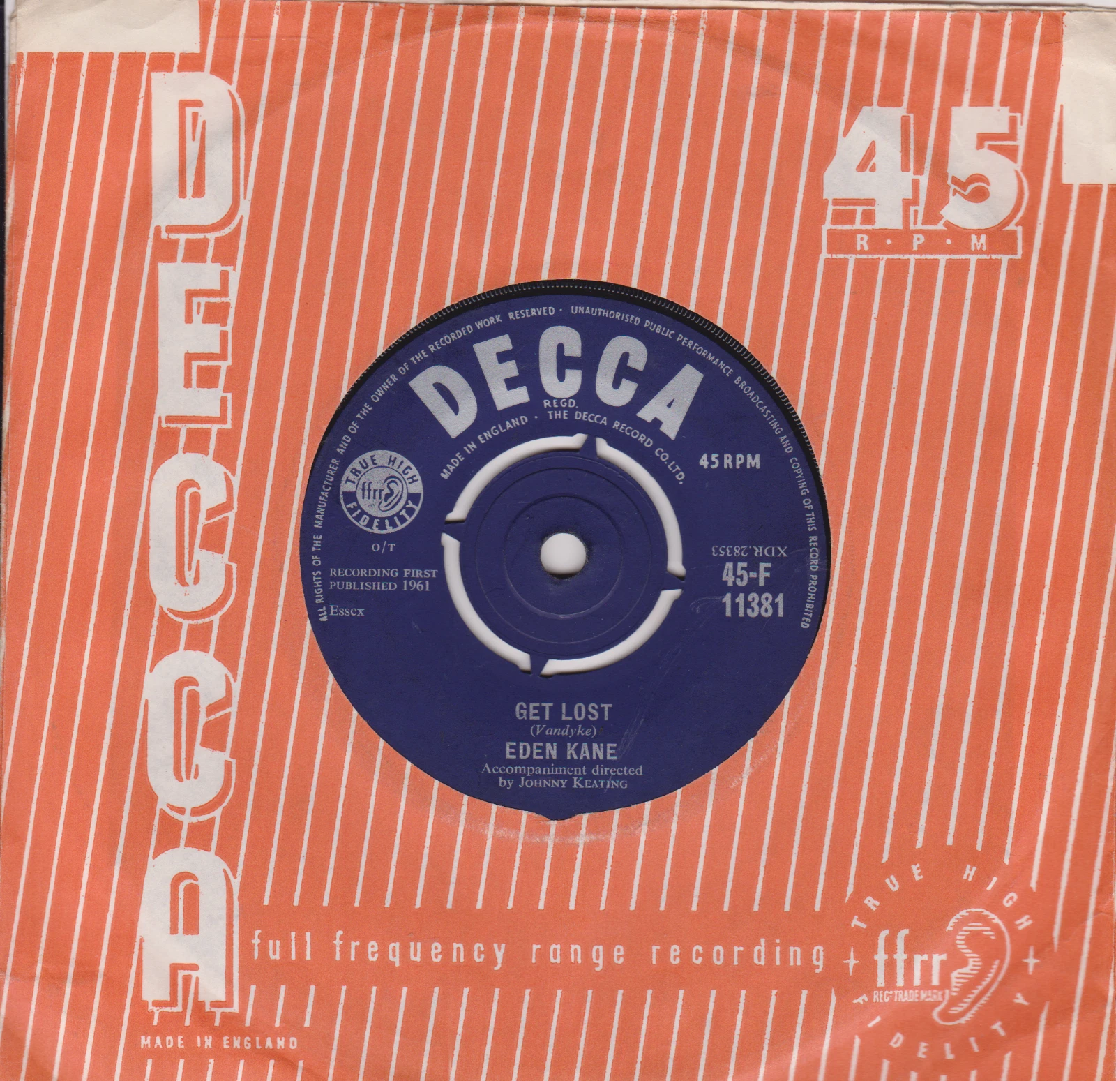 Eden Kane – Get Lost (Decca 1961) 7" vinyl single VG/VG