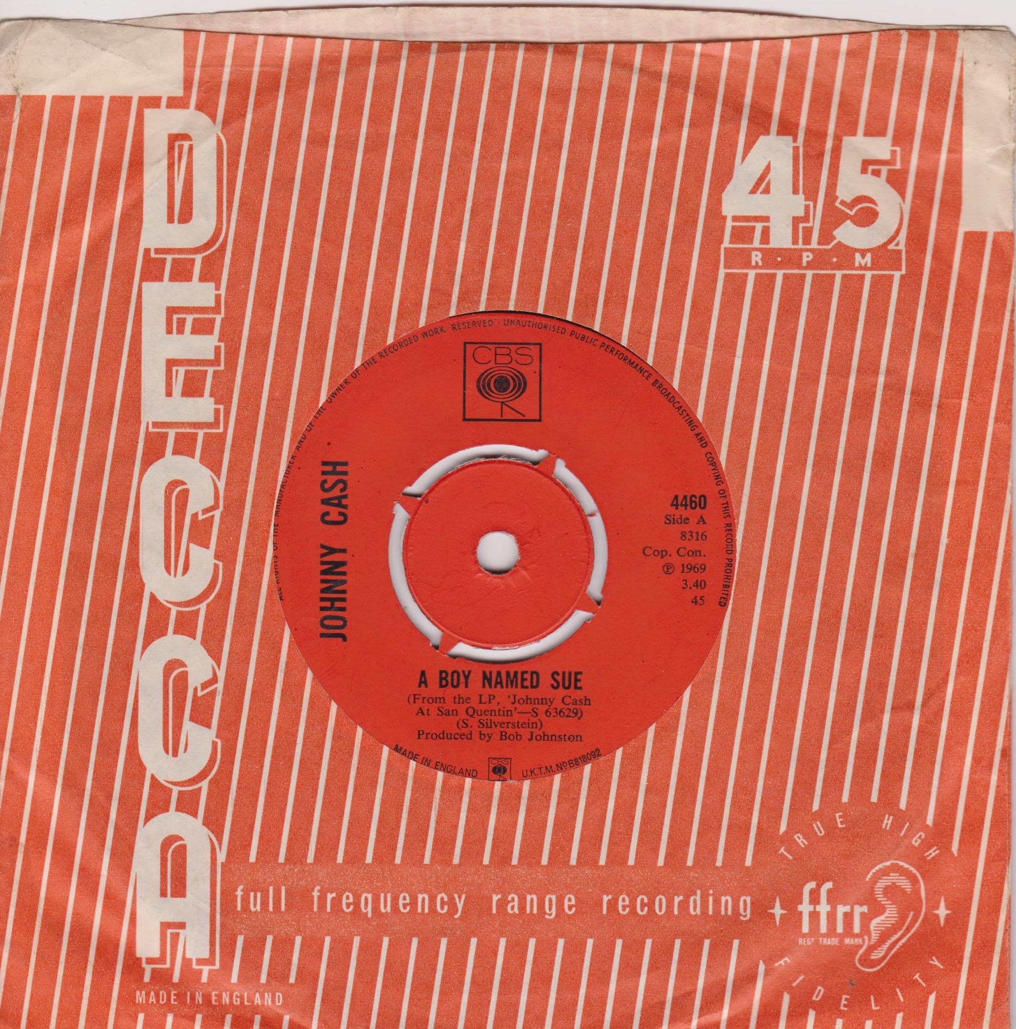 Johnny Cash - A Boy Named Sue (CBS 1959) 7" vinyl single VG/-
