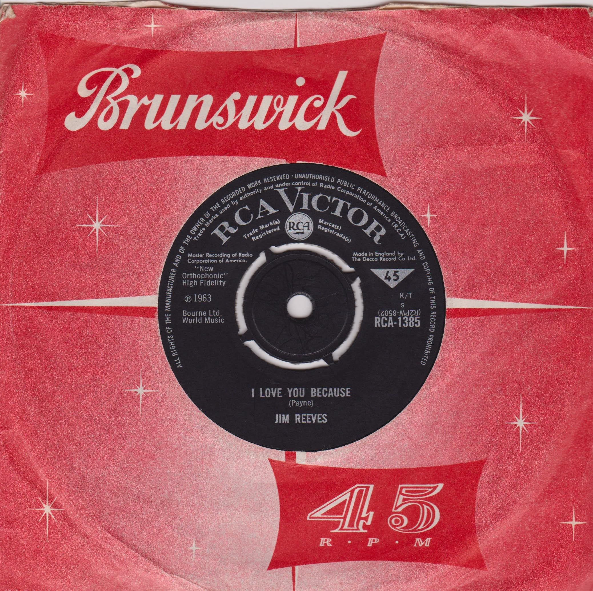 Jim Reeves - I Love You Because (RCA Victor) 7" vinyl single VG/-