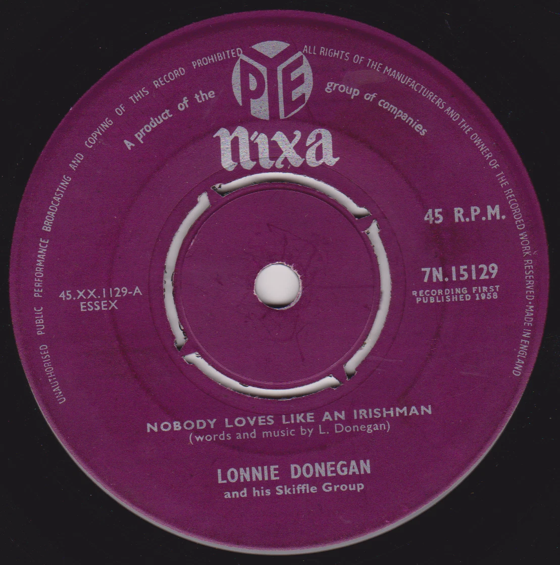 Lonnie Donegan And His Skiffle Group – Nobody Loves Like An Irishman 7" VG