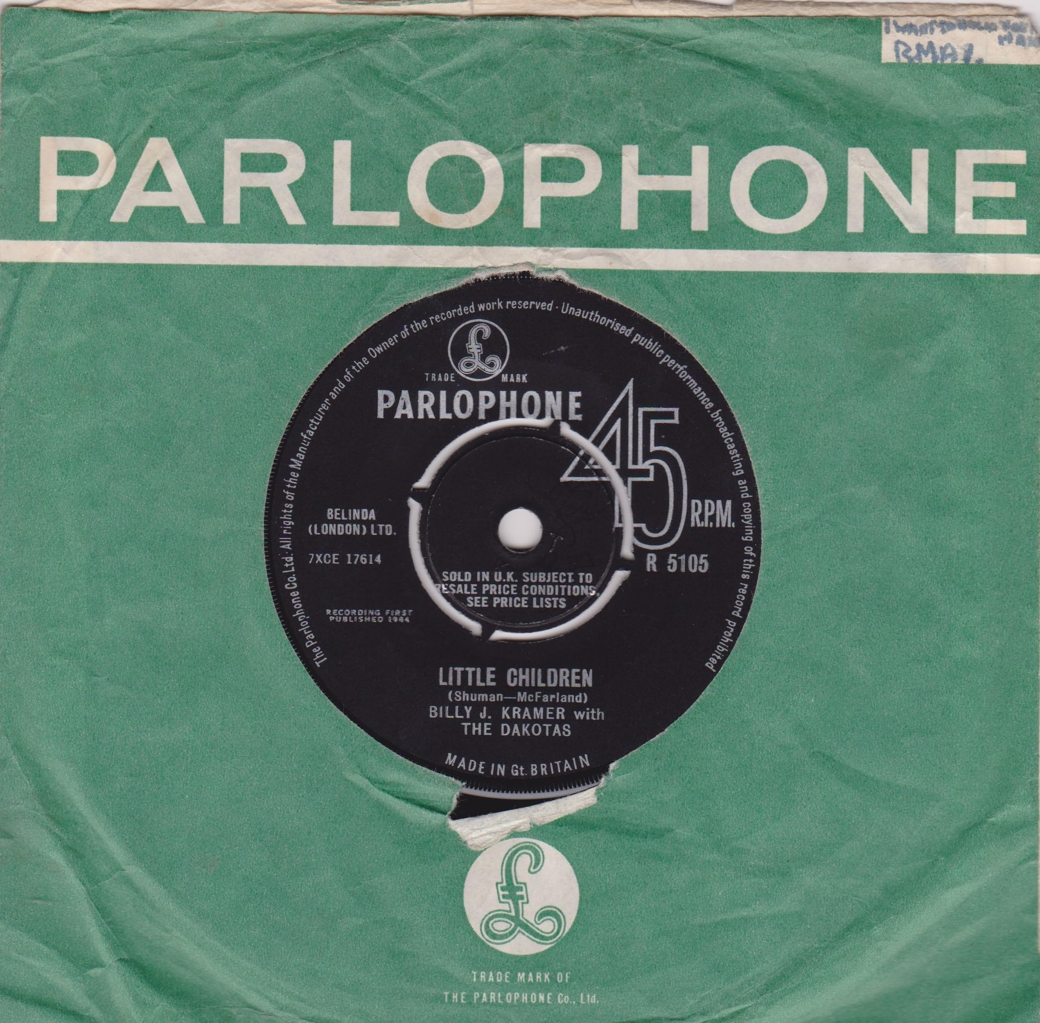 Billy J. Kramer with The Dakotas – Little Children (Parlophone 1965) 7" vinyl single VG/VG