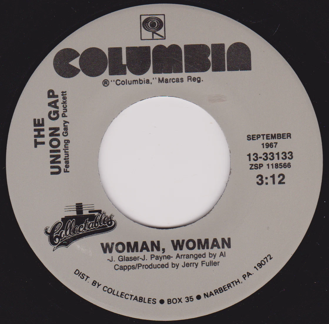 The Union Gap Featuring Gary Puckett – Woman, Woman 7" vinyl US single VG/-