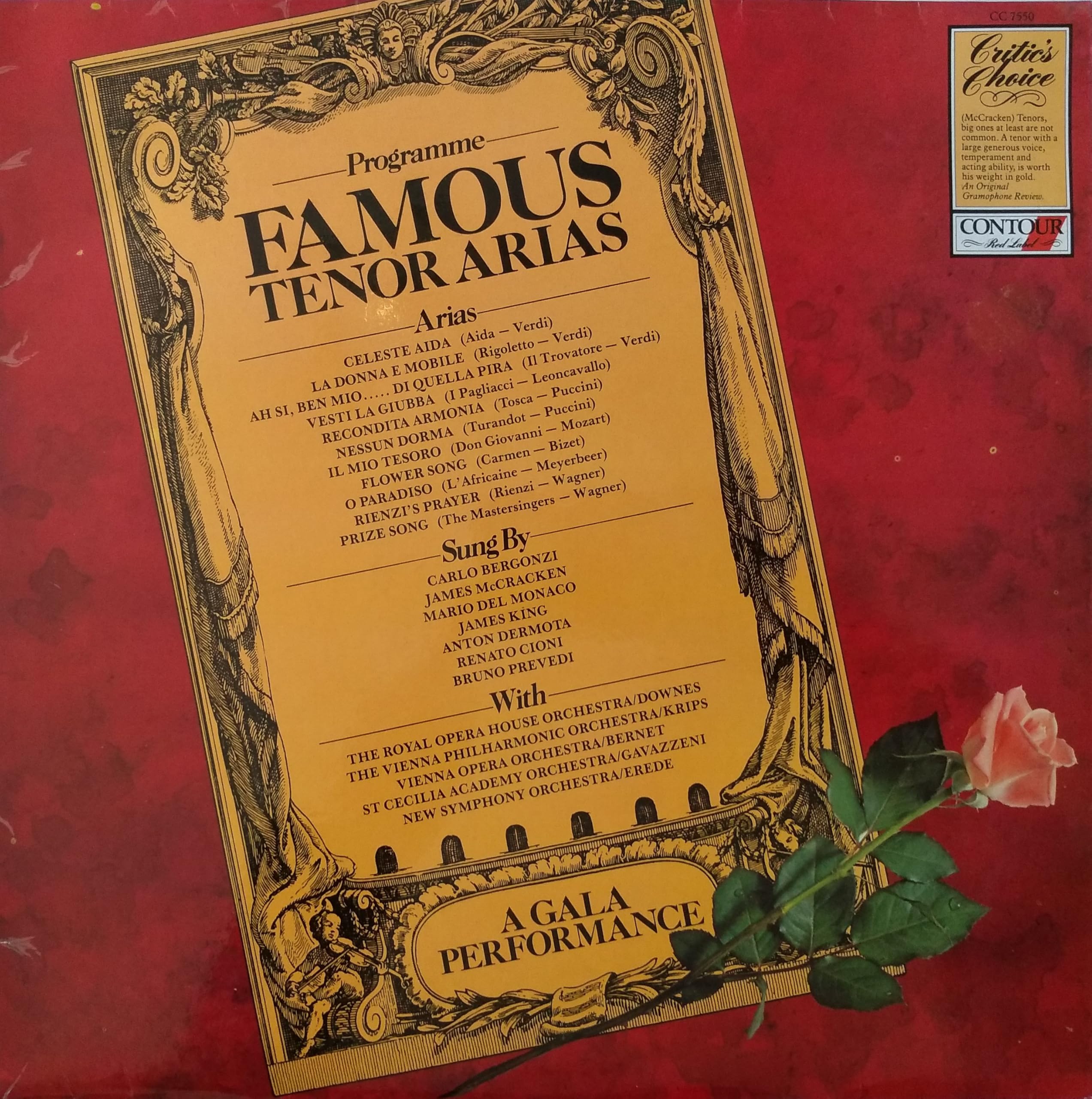 Various - Famous Tenor Arias (Contour 1981) 12" vinyl LP VG/VG