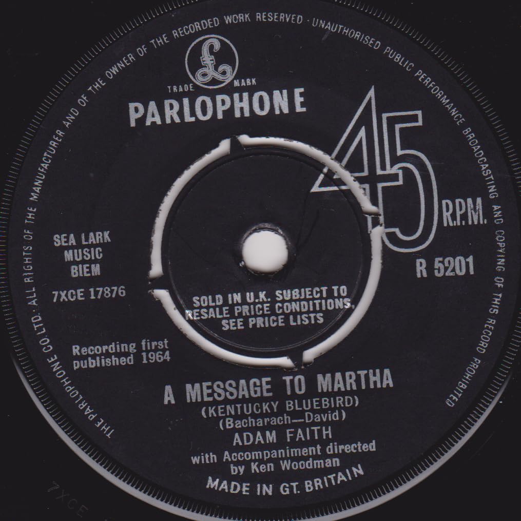 Adam Faith – A Message To Martha (Kentucky Bluebird) (Parlophone 1964) 7" vinyl single VG/-