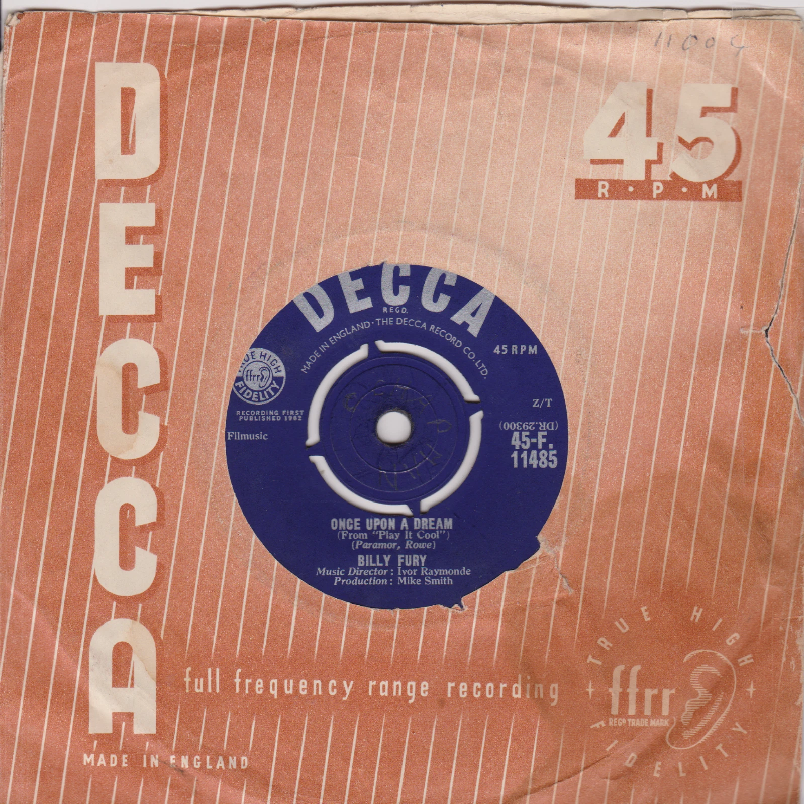  Billy Fury ‎– Once Upon A Dream (Decca 1962) 7" vinyl single VG/G+