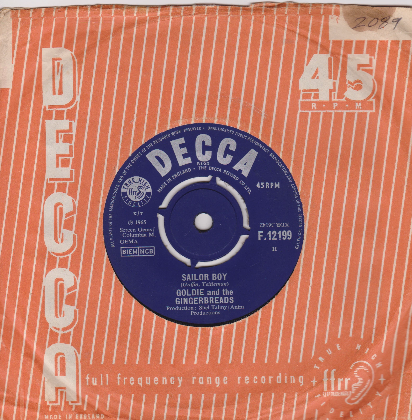 Goldie And The Gingerbreads – Sailor Boy (Decca 1963) 7" vinyl single VG/VG
