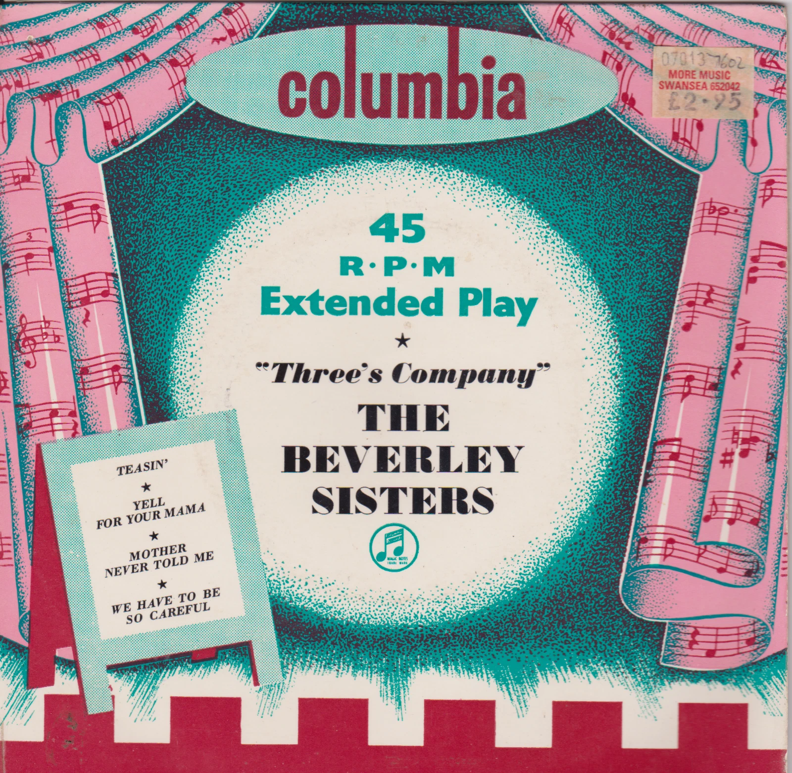 The Beverley Sisters – Three's Company (Columbia 1955) 7" vinyl single VG juke