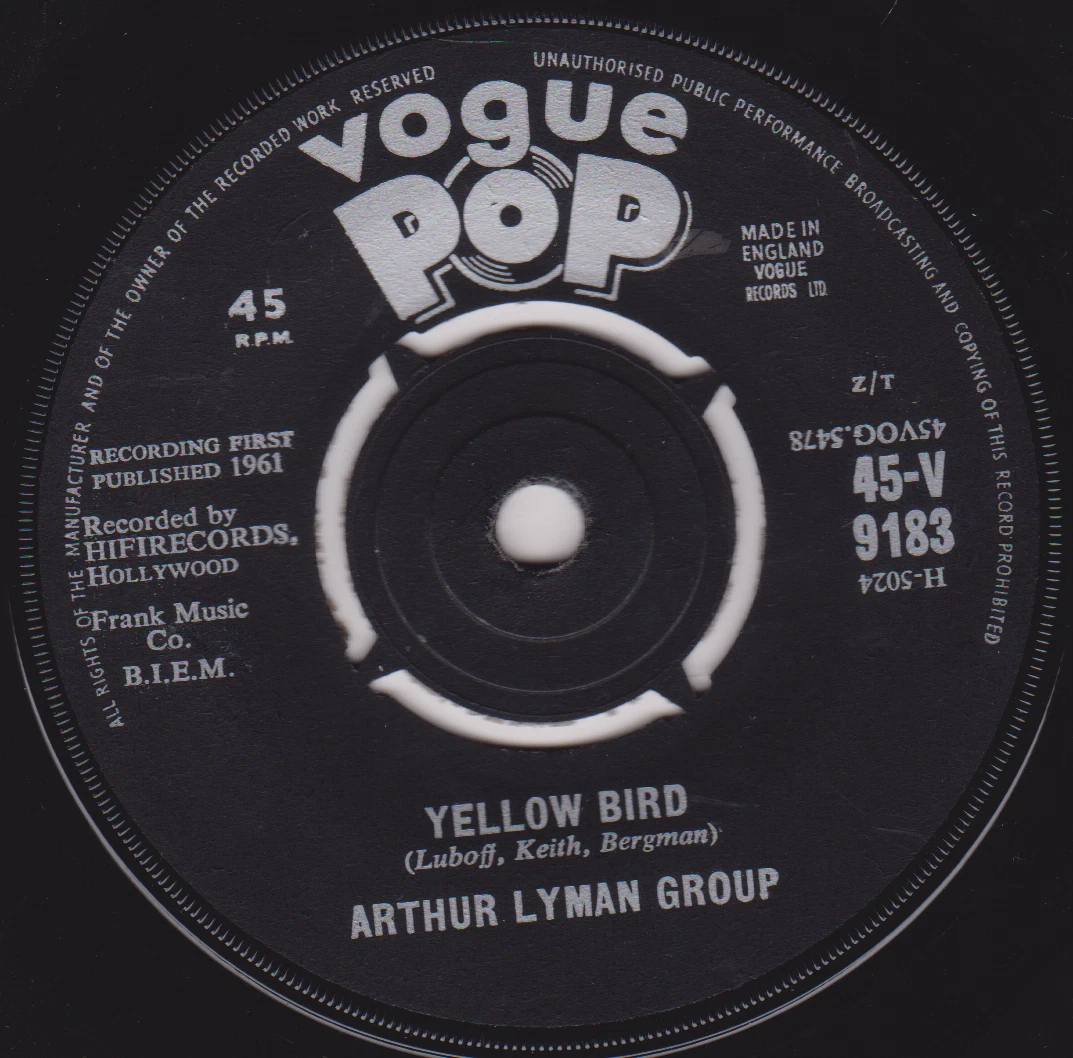 Arthur Lyman Group – Yellow Bird (Vogue 1961) 7" vinyl single VG/-