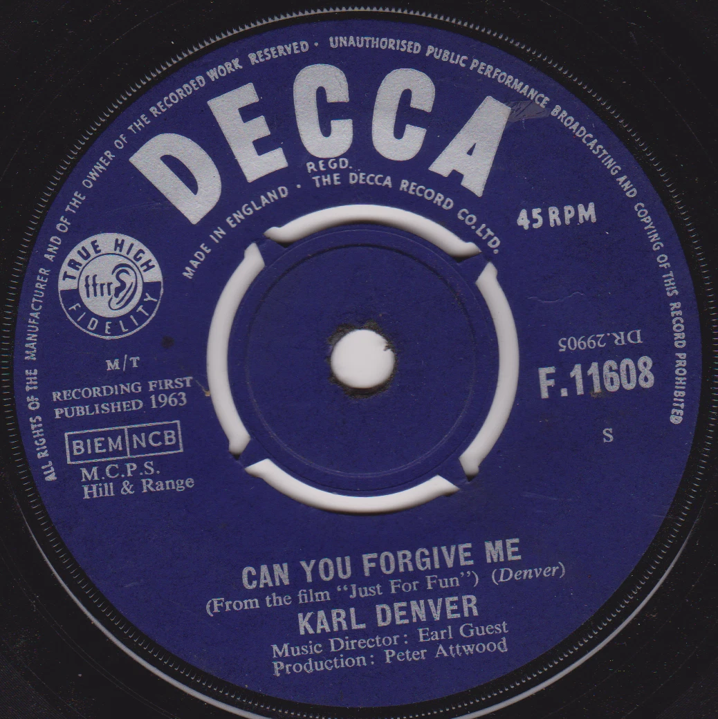 Karl Denver – Can You Forgive Me (Decca 1963) 7" vinyl single VG/-