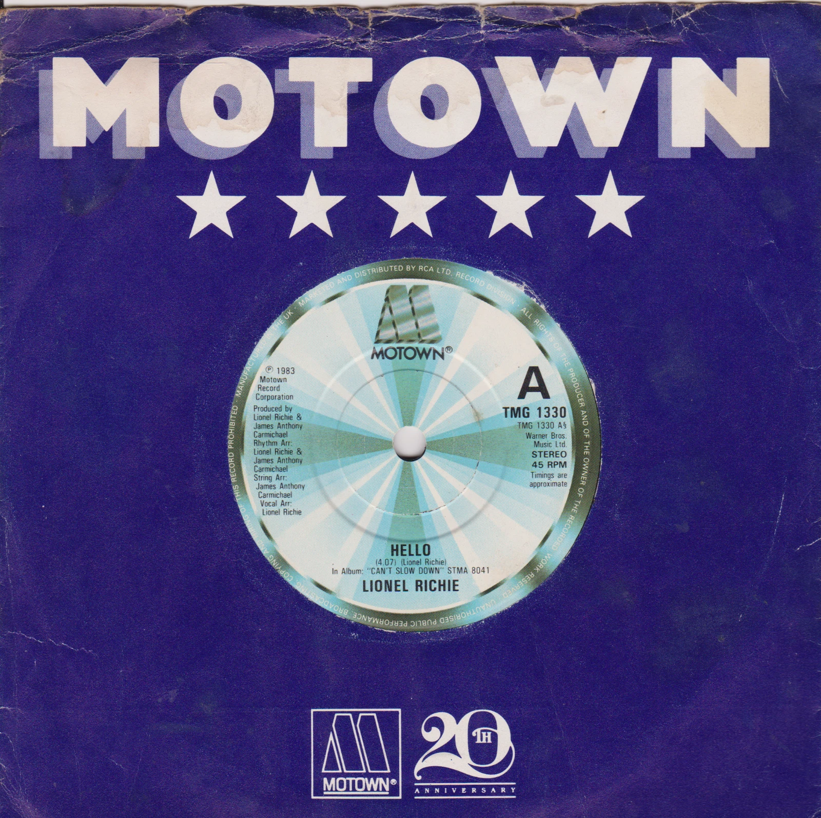 Lionel Richie - Hello VLionel Richie – Hello (Motown 1983) 7" vinyl single VG/-inyl Record