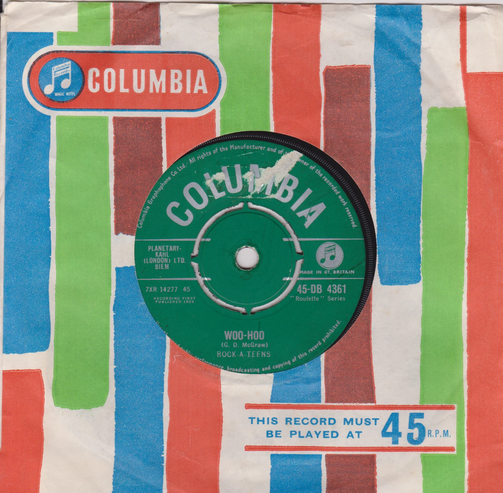 Rock-A-Teens – Woo-Hoo (Columbia 1959) 7" vinyl single VG/-