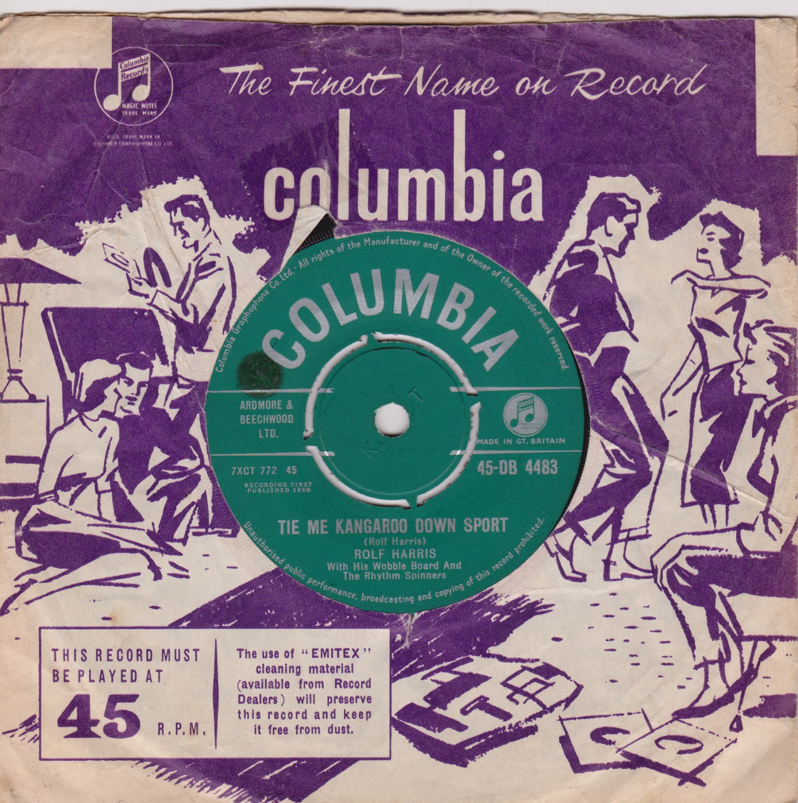 Rolf Harris And The Rhythm Spinners ‎– Tie Me Kangaroo Down Sport 7" vinyl VG/VG