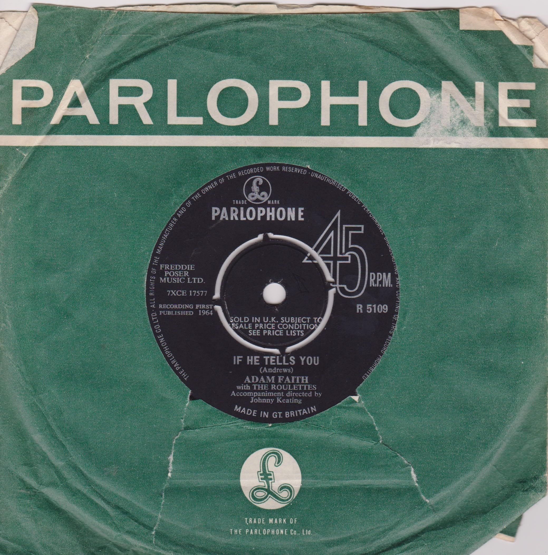 Adam Faith With The Roulettes – If He Tells You (Parlophone 1964) 7" vinyl single VG/G