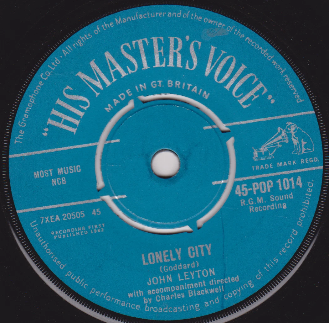 John Leyton - Lonely City (HMV 1962) 7" vinyl single VG/-