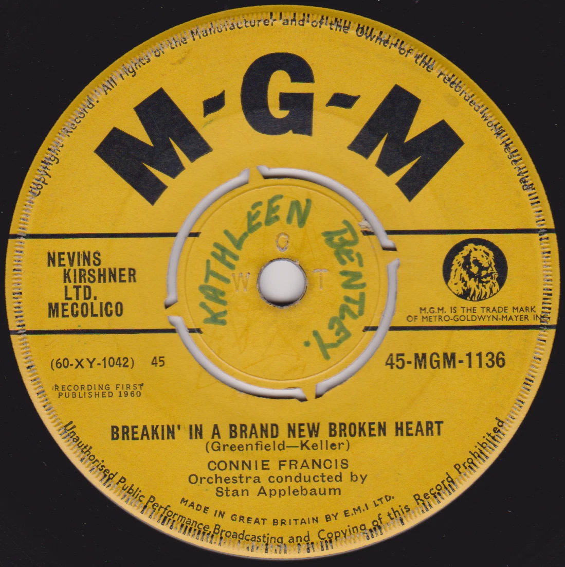 Connie Francis – Breakin' In A Brand New Broken Heart (MGM 1961) 7" vinyl VG