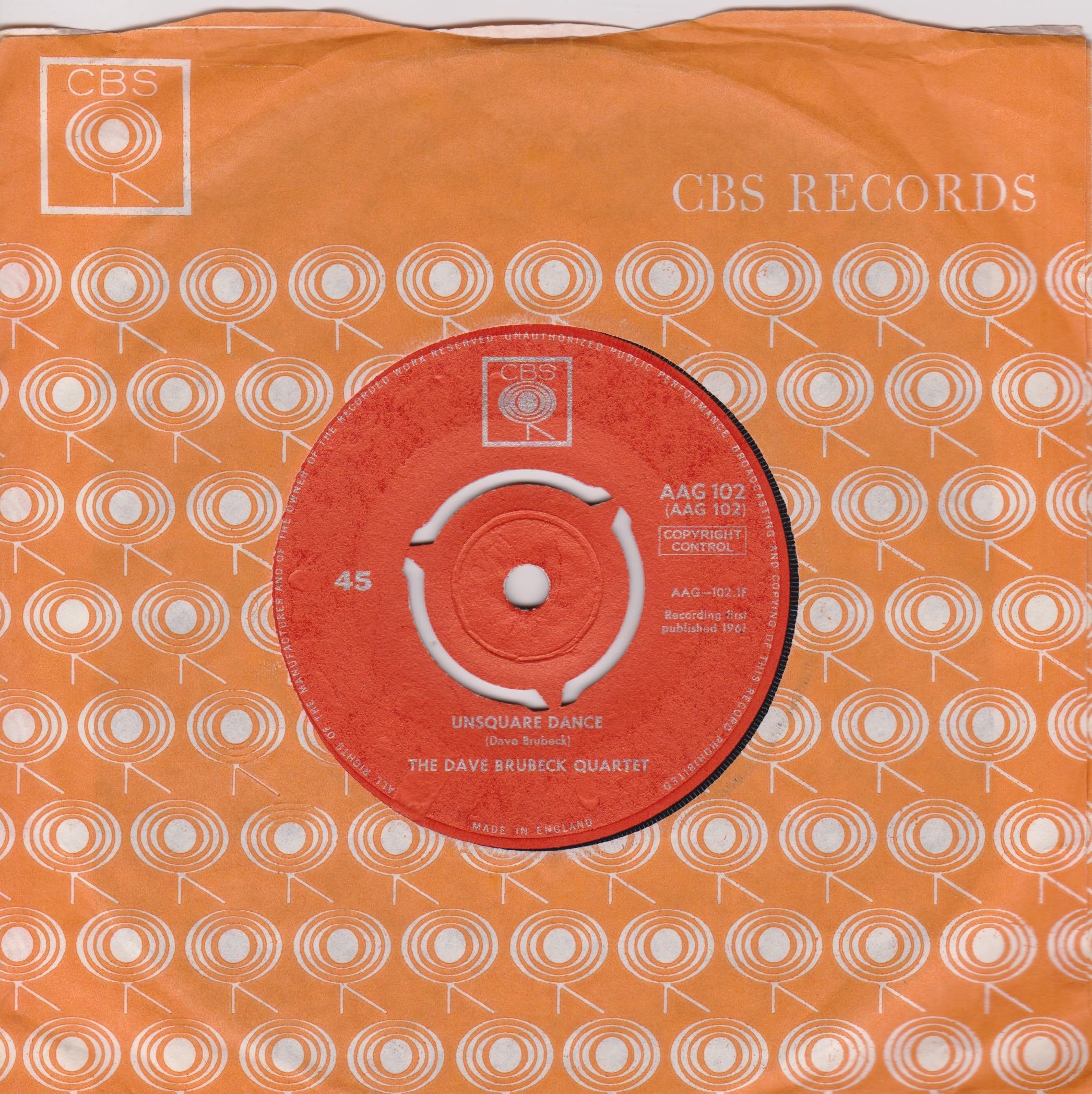 The Dave Brubeck Quartet - Unsquare Dance (CBA 1962) 7" vinyl single VG/VG