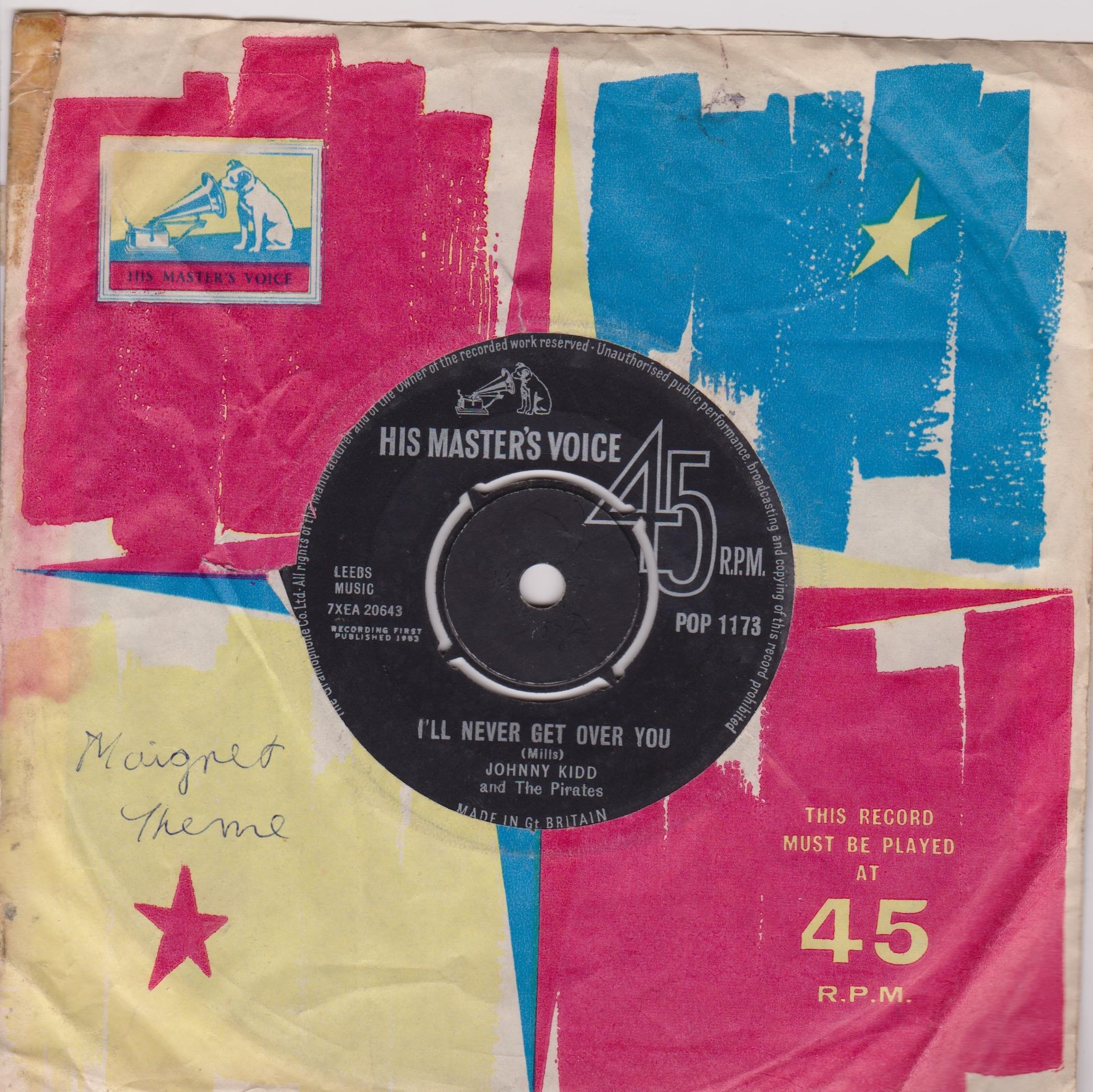 Johnny Kidd And The Pirates ‎– I'll Never Get Over You (HMV 1963) 7" vinyl single VG/-